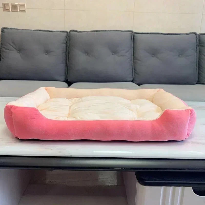 Long Plush Calming Dog Bed Large Pet House - Deep Sleeping Warm Soft Cushion, Non-Slip Bottom for Puppy Chihuahua & Cats
