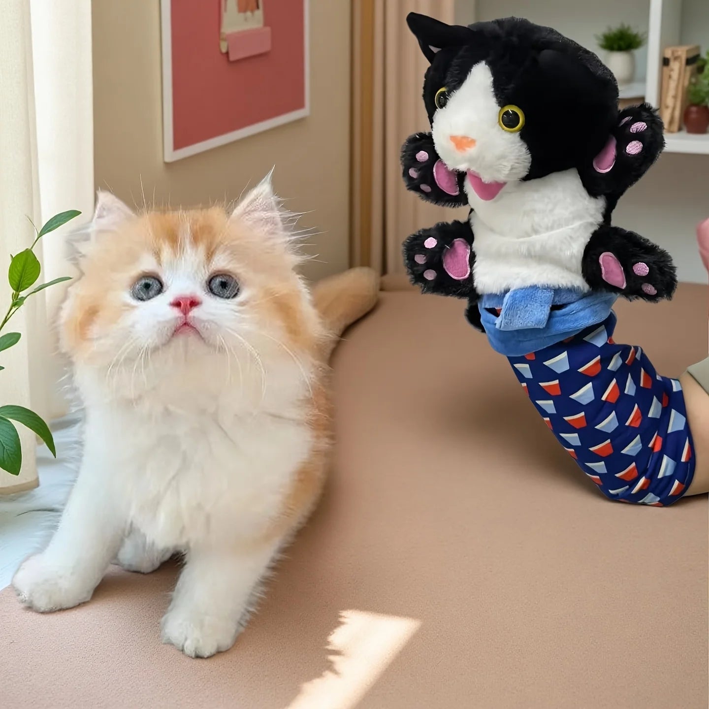 Interactive Cat Wrestling Puppet Toy with Poseable Limbs, Plush Stuffed Animal for Indoor Play, Durable & Safe Cat Toys Dog Toy