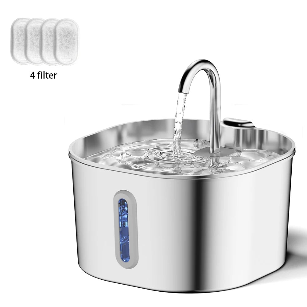 Stainless Steel Cat Water Fountain,2.2L,Pet Water Dispenser With Filter,Dog Drinking Fountain For Cats,Ultra Quiet Water Pump