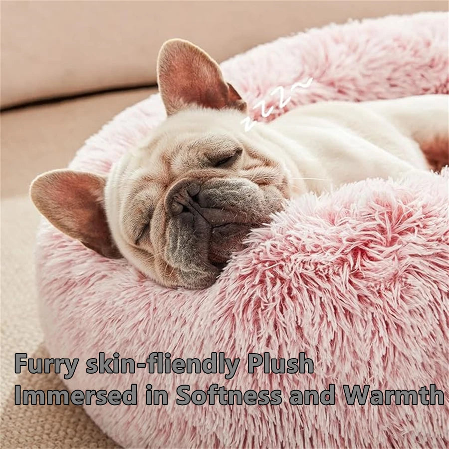 Soft Pet Cat Bed Pad Plush Warm Faux Fur Dog Calm Bed Donut Round Bed Comfortable Sleeping Washable for Small Medium Dog and Cat