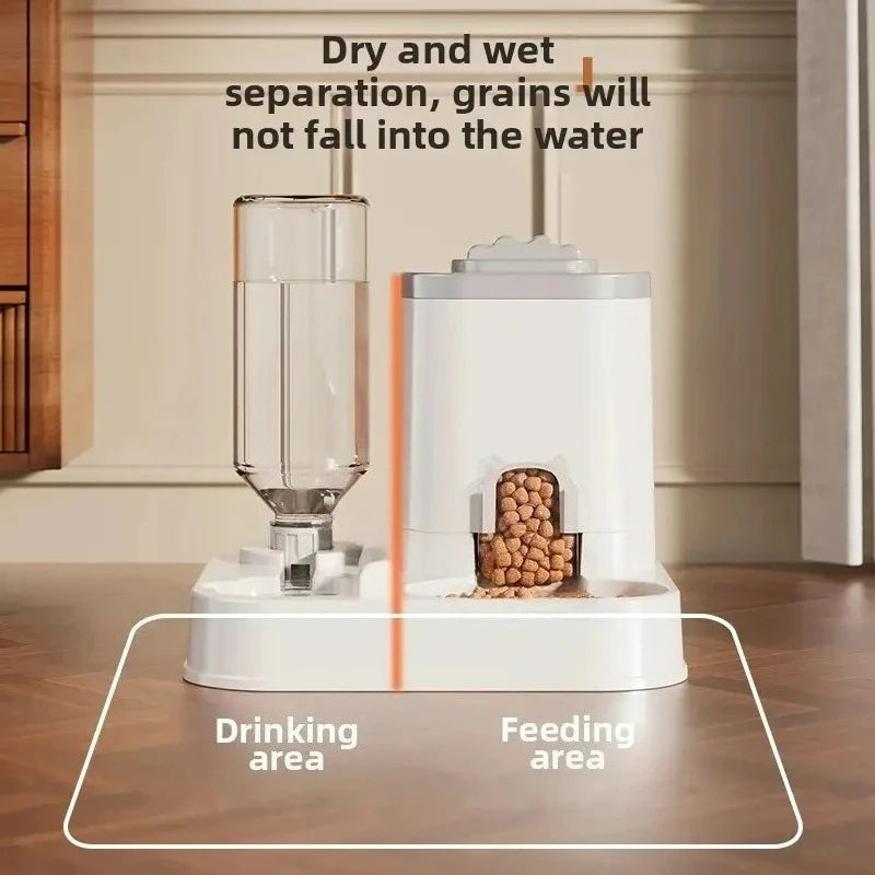 Distributeur d'eau automatique avec bassin nourriture intégré sans pile — design une pièce pour chats et chiens