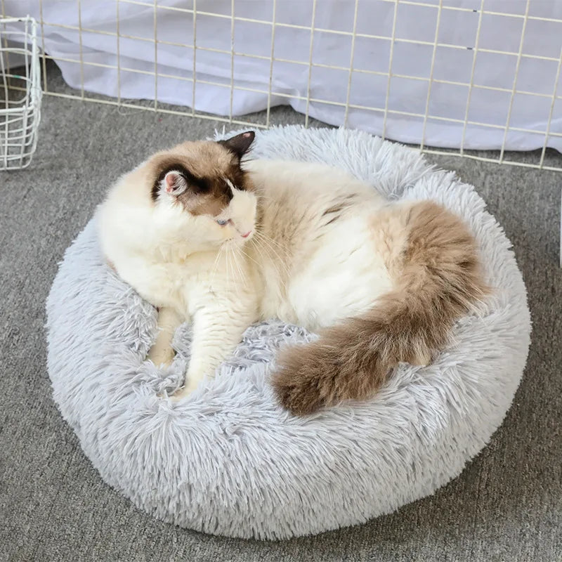 Lit donut super doux lavable pour chat et chien — confort hivernal optimal