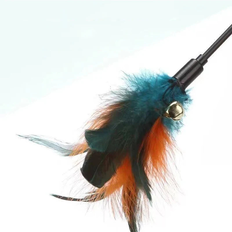 5PCS Cat Wand Toy Feather Stick Cat Toys, Interactive Cat Toy Feathers Wand for Indoor Cats