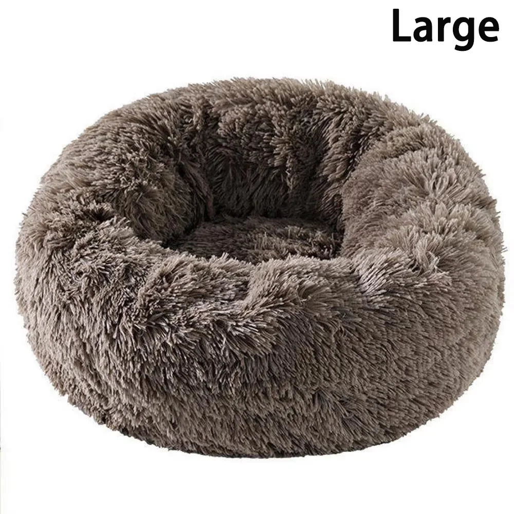 Lit donut rond en fausse fourrure lavable pour petits et moyens chiens et chats — sommeil apaisant