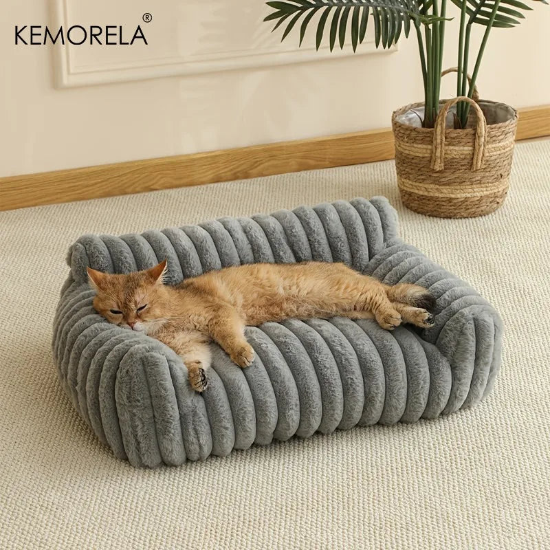 1PC Cat Sofa Bed - Soft Polyester Pet Bed with Striped Design, Breathable for All Seasons, Suitable for Small to Medium Cats