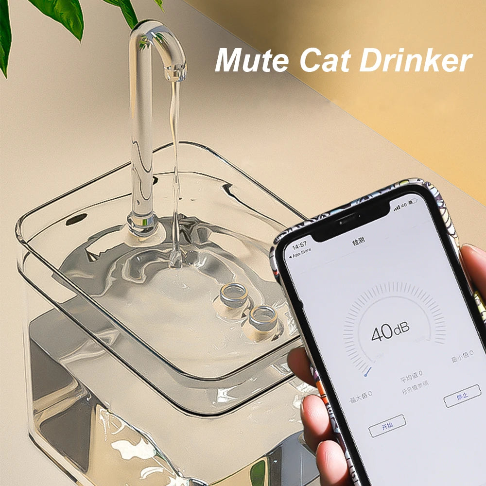 Fontaine à eau transparente USB silencieuse pour chat – Filtre automatique, 1,5 L