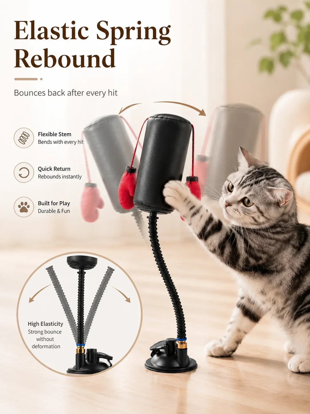 Interactive Cat Boxing Punch Toy, Multifunctional Stimulation Play Game for Indoor Kitten Self-Play & Stress Relief