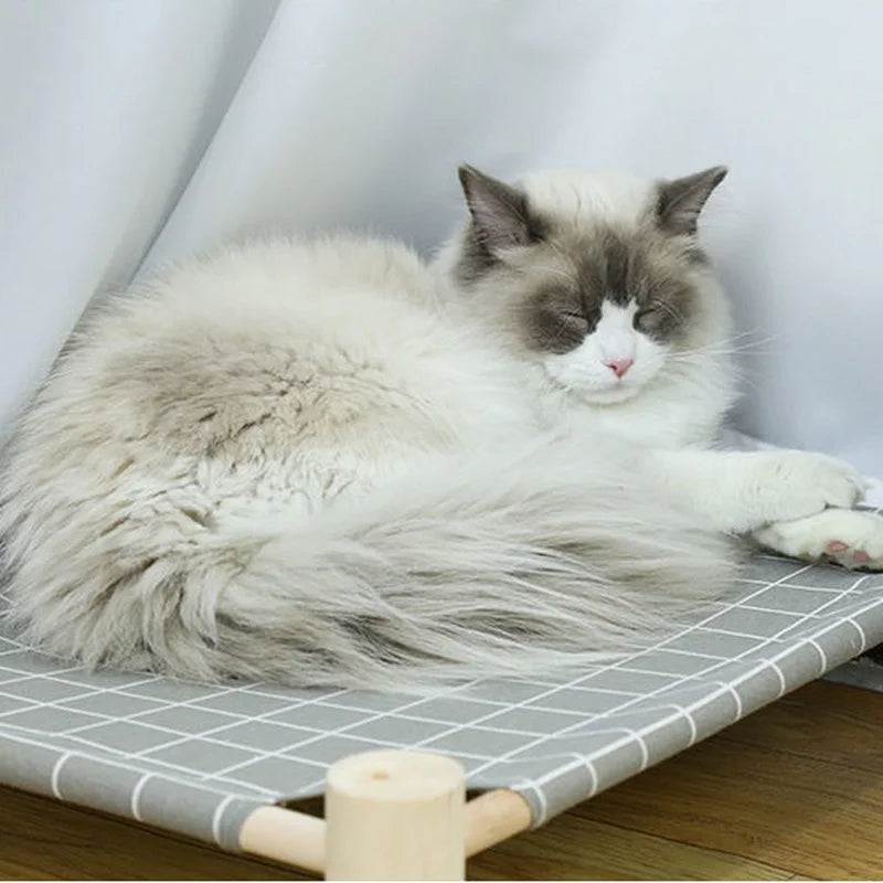 Hamac en bois pour chat et chien — lit surelevé rafraîchissant portable intérieur et extérieur