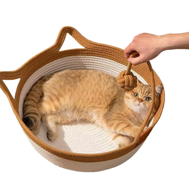 Lit rond en rotin tressé pour chat — rafraîchissant et résistant pour l'été