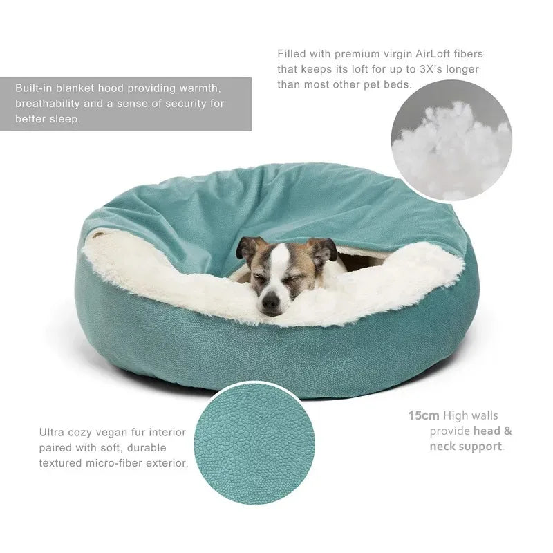 Lit orthopédique avec couverture à capuche pour chien et chat — chaud, imperméable et lavable