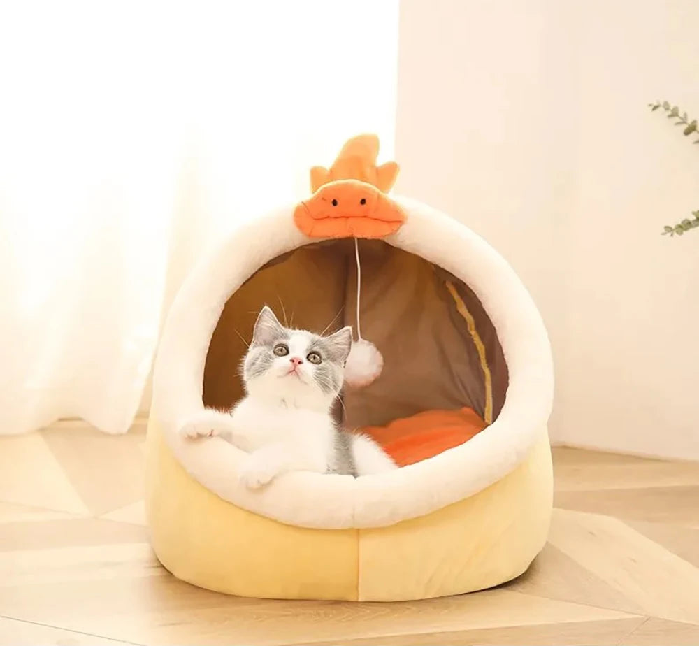 Lit grotte pliable et lavable pour chat et petit chien — sac de couchage cave