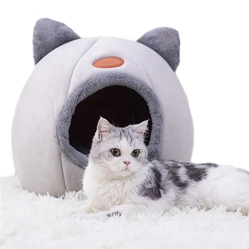 Lit grotte tête de chat avec coussin amovible — tente cosy et chaude pour chat
