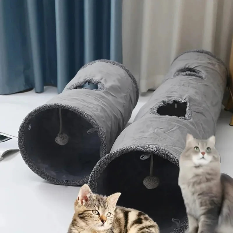 Cat Tunnel Foldable Large Brown Suede Interactive Pet Toy With Peepholes Bubble Ball Indoor Outdoor Collapsible Hot New