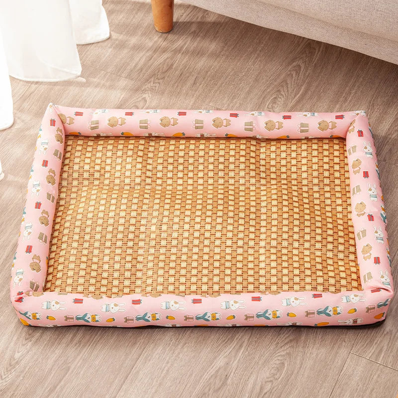 Tapis en rotin rafraîchissant pour chat et petit chien — coussin été antidérapant