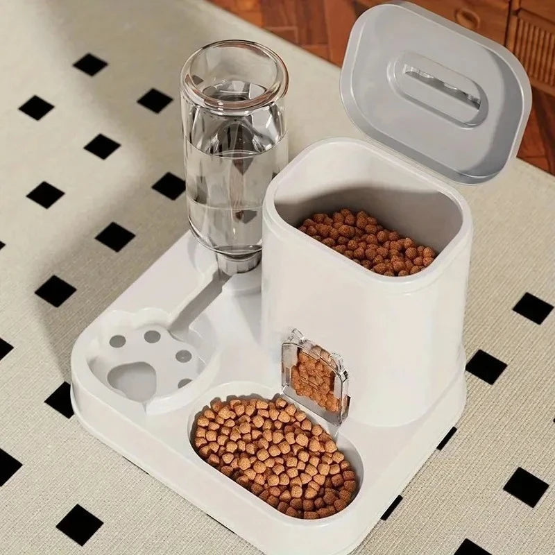 Distributeur d'eau automatique avec bassin nourriture intégré sans pile — design une pièce pour chats et chiens