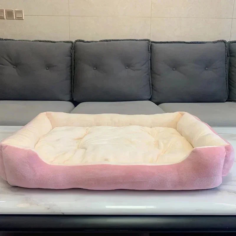 Long Plush Calming Dog Bed Large Pet House - Deep Sleeping Warm Soft Cushion, Non-Slip Bottom for Puppy Chihuahua & Cats