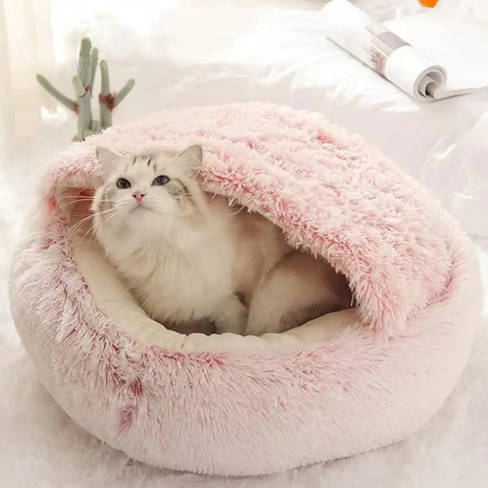 Soft Plush Pet Bed with Cover Round Cat Bed Pet Mattress Warm Cat Dog 2 in 1 Sleeping Nest Cave for Small Dogs Or Cats