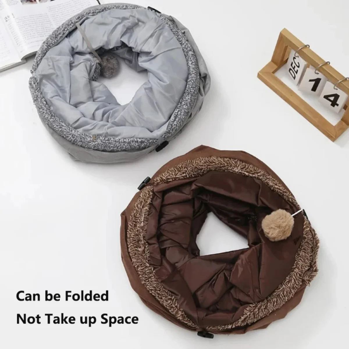 Cat Tunnel Foldable Large Brown Suede Interactive Pet Toy With Peepholes Bubble Ball Indoor Outdoor Collapsible Hot New