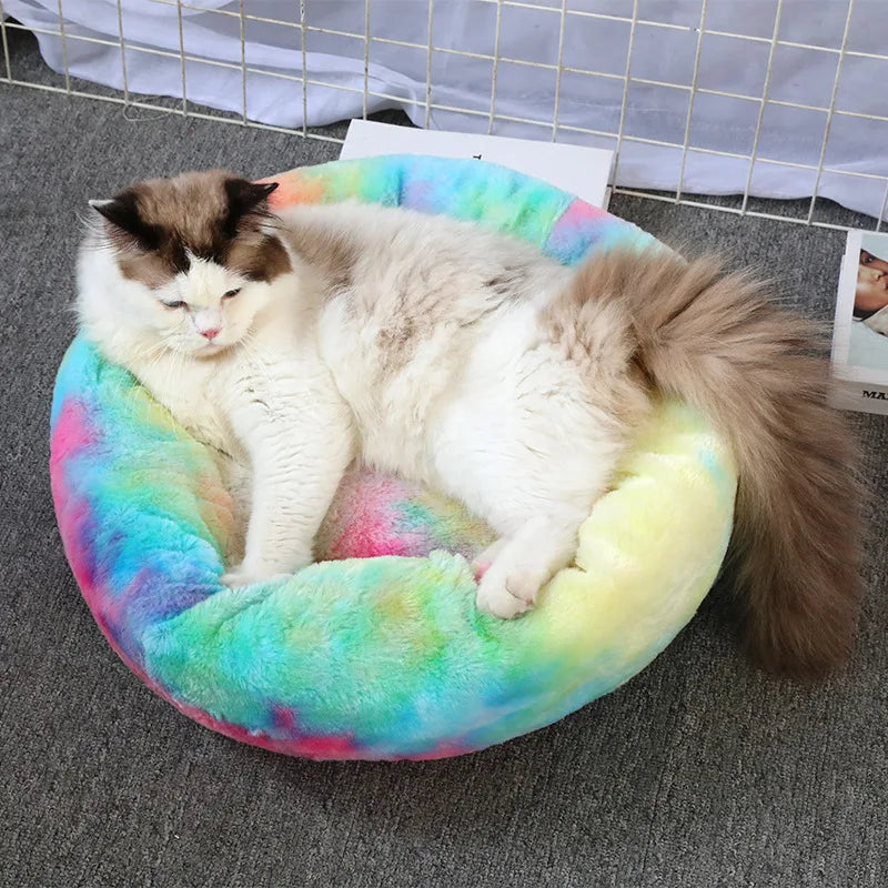 Lit donut super doux lavable pour chat et chien — confort hivernal optimal