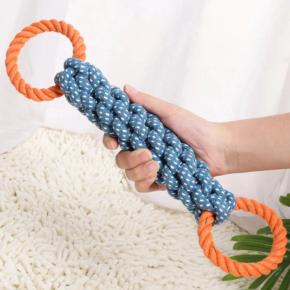 Double-Ring Cotton Blend Dog Rope Toy - Durable, Bite-Resistant & Interactive for Tug Play, Fit Medium to Large Dog Breeds