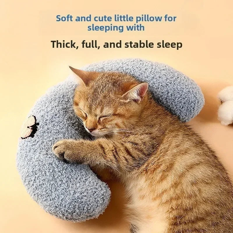 Oreiller apaisant en U pour chat et chiot — coussin soutien cervical pour sommeil profond