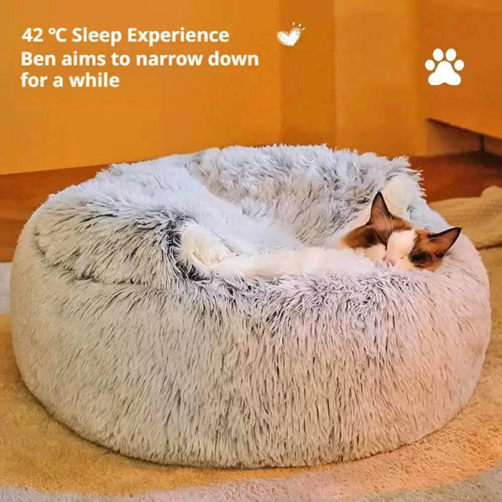 Soft Plush Pet Bed with Cover Round Cat Bed Pet Mattress Warm Cat Dog 2 in 1 Sleeping Nest Cave for Small Dogs Or Cats