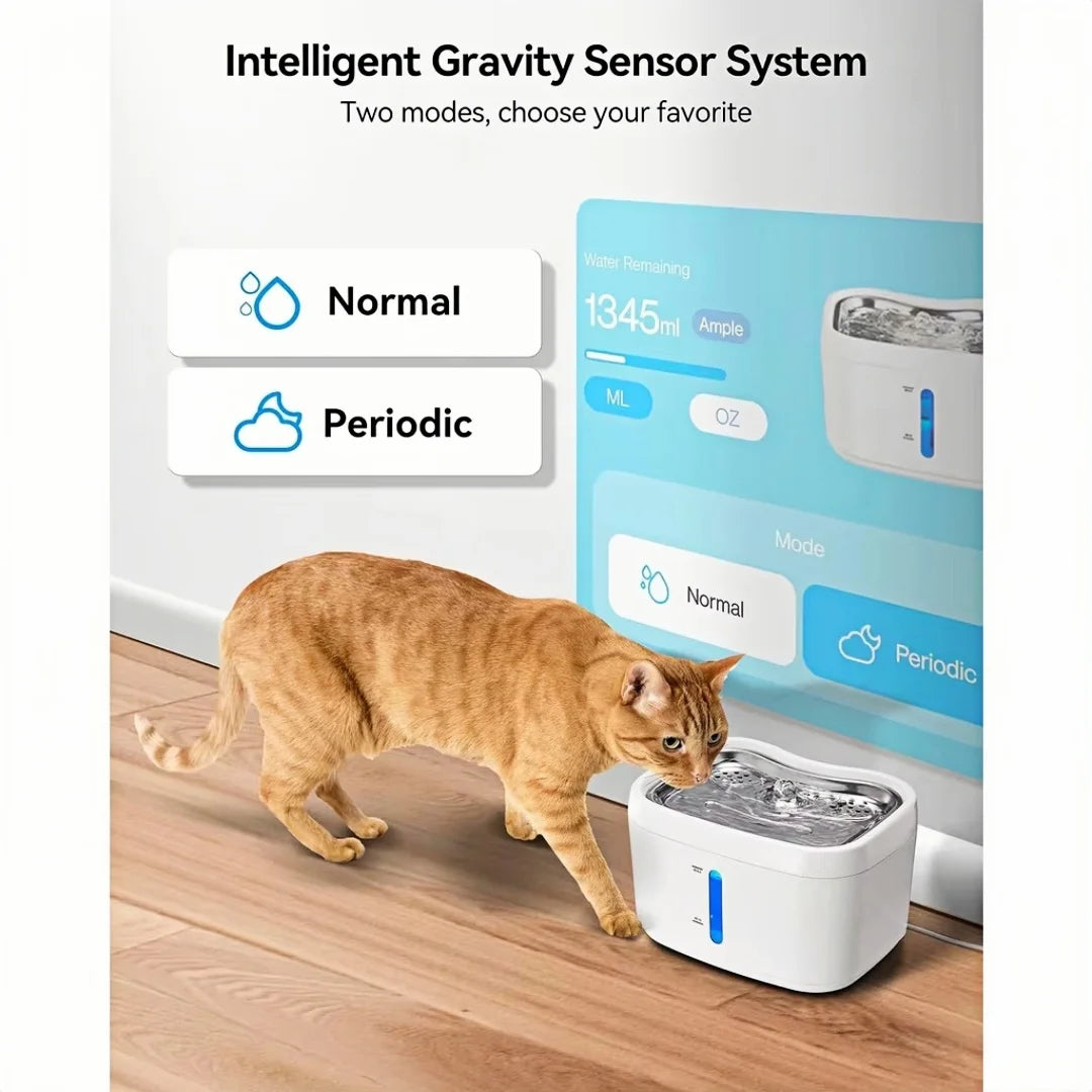 App-controlled smart pet water fountain – 2.5L, stainless steel tray, weight sensor