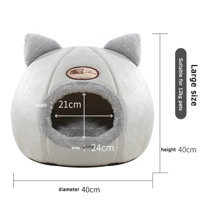 Lit grotte tête de chat avec coussin amovible — tente cosy et chaude pour chat