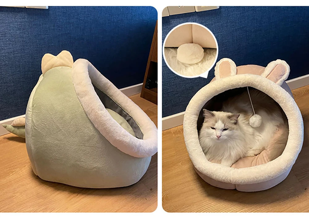 Lit grotte pliable et lavable pour chat et petit chien — sac de couchage cave