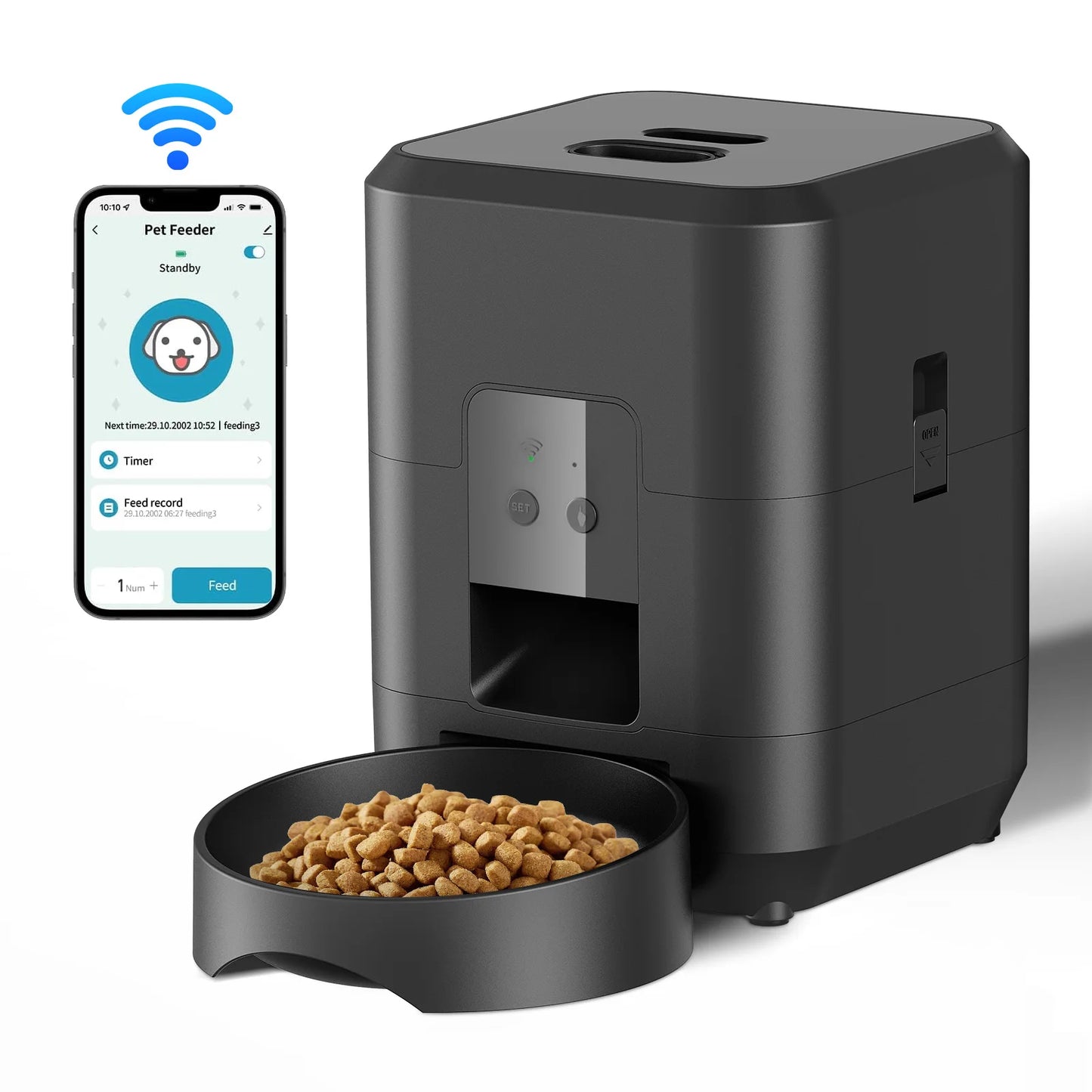 Distributeur intelligent automatique pour chats et chiens avec mangeoire lente et bol