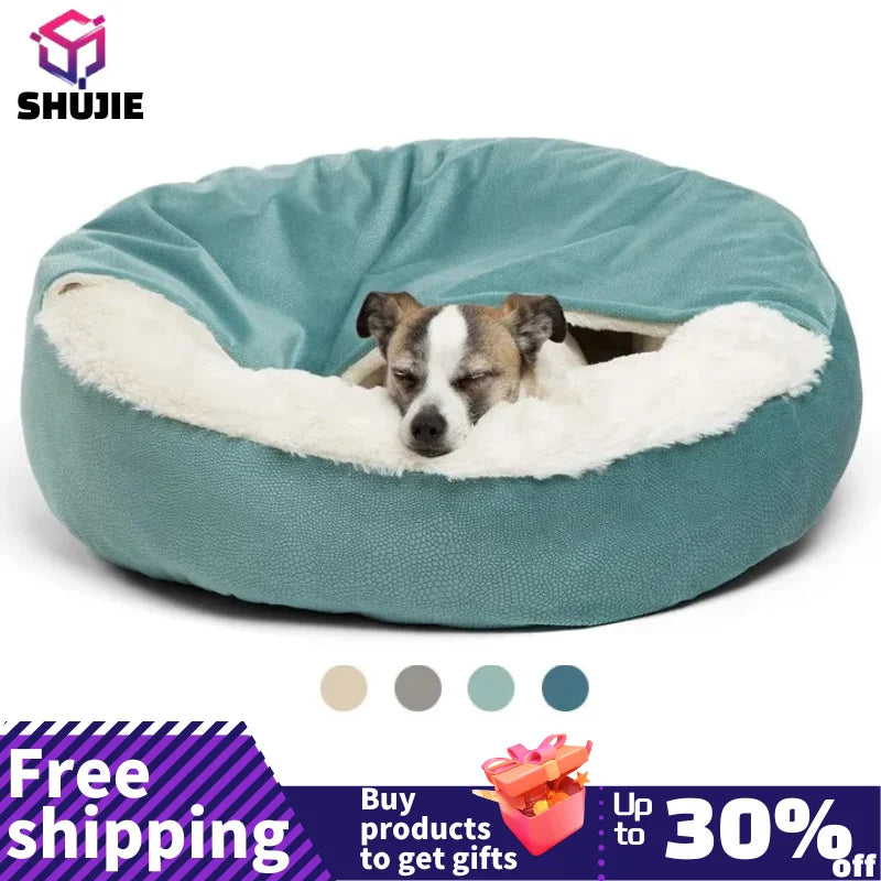 Lit orthopédique avec couverture à capuche pour chien et chat — chaud, imperméable et lavable