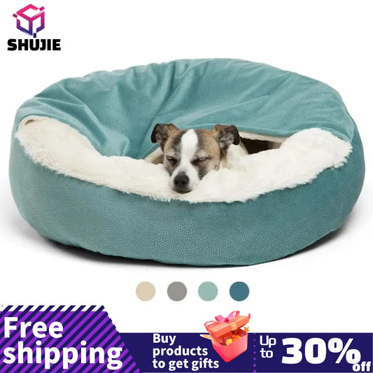 Lit orthopédique avec couverture à capuche pour chien et chat — chaud, imperméable et lavable