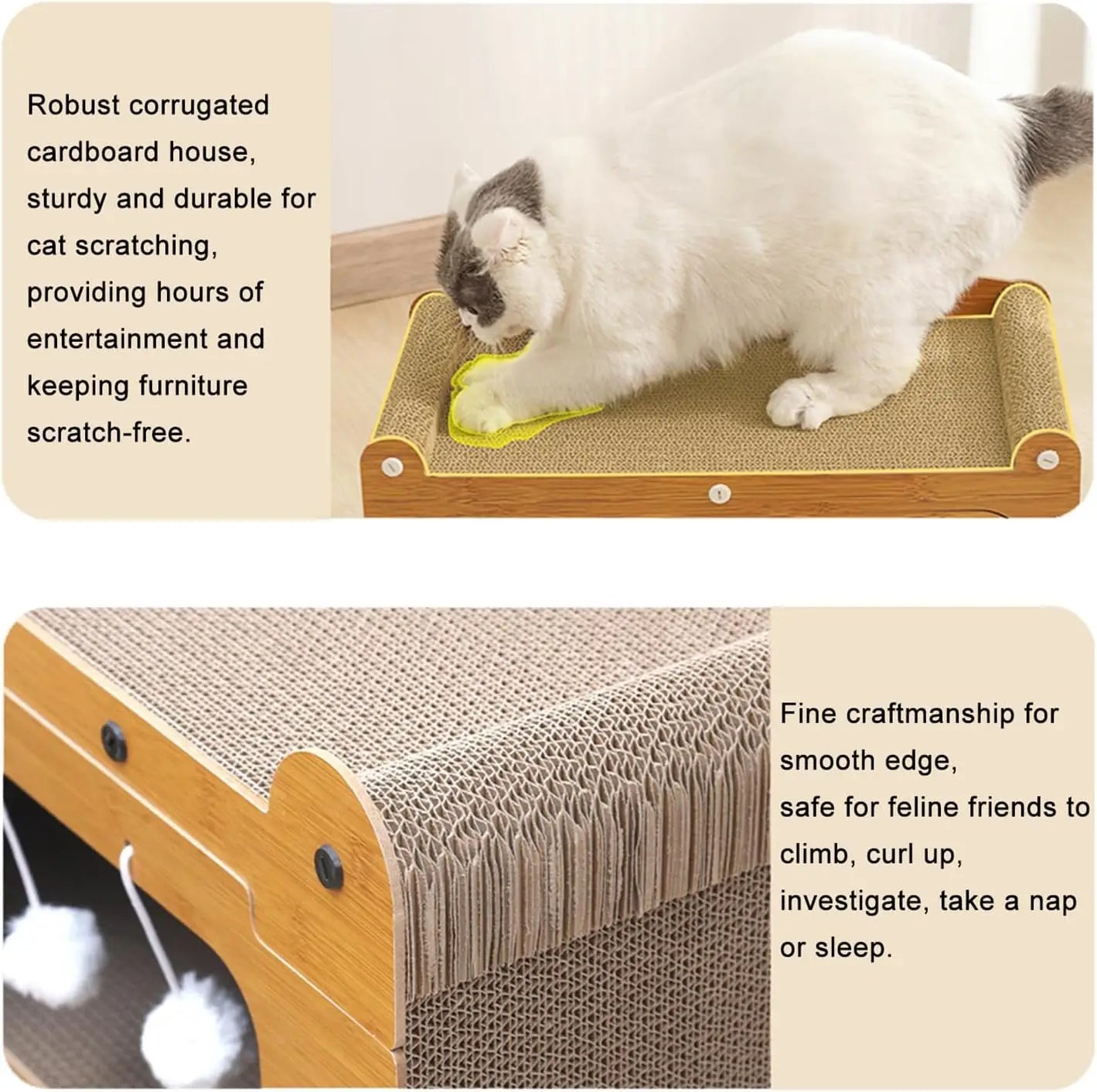 Maison grattoir 2 en 1 pour chat — lit et griffoir en carton écologique pour chats d'intérieur