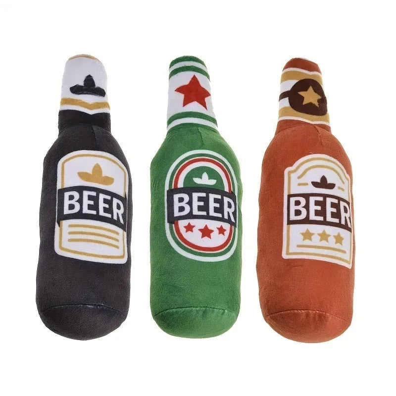 1Pc Realistic Beer Bottle Shaped Squeaky Dog Toy Durable Chewable Interactive Sound for Teething Puppies Adult Dogs Outdoor Play