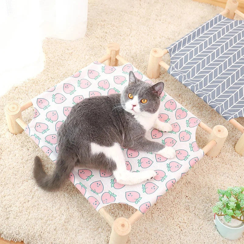 Hamac en bois pour chat et chien — lit surelevé rafraîchissant portable intérieur et extérieur