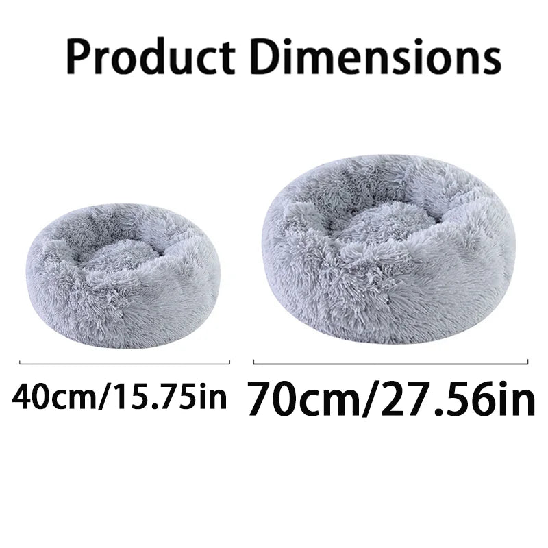 Lit donut rond en fausse fourrure lavable pour petits et moyens chiens et chats — sommeil apaisant