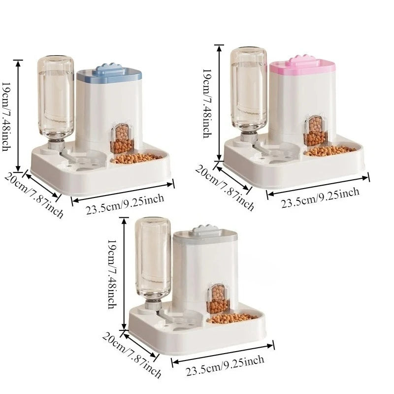Distributeur d'eau automatique avec bassin nourriture intégré sans pile — design une pièce pour chats et chiens