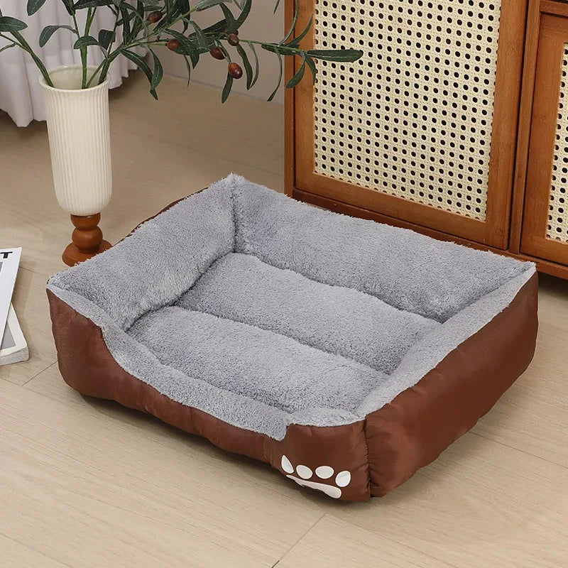 Long Plush Calming Dog Bed Large Pet House - Deep Sleeping Warm Soft Cushion, Non-Slip Bottom for Puppy Chihuahua & Cats