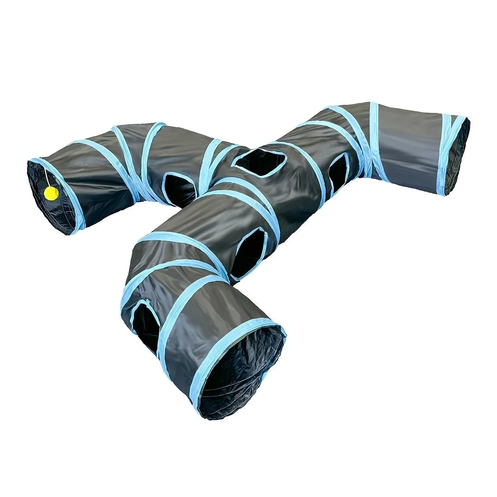 Cat Tunnel Foldable Kitty Tunnel Pet Supplies T Cross Pass Play Tunnel Cat Toy Breathable Drill Barrel for Indoor Loud Paper