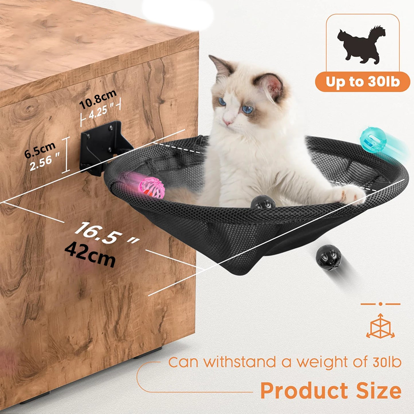 Hamac mural pliable pour chat — tablette respirante 42 cm pour dormir et grimper