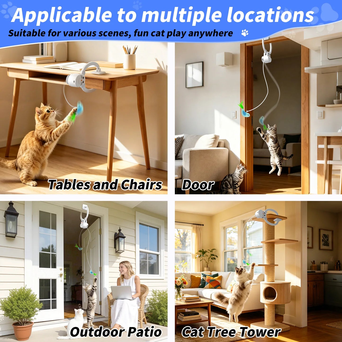 Interactive Cat Toys for Indoor Cats, Rechargeable Durable Safe Hanging Cat Toy for Bored Kittens & Adult Cats