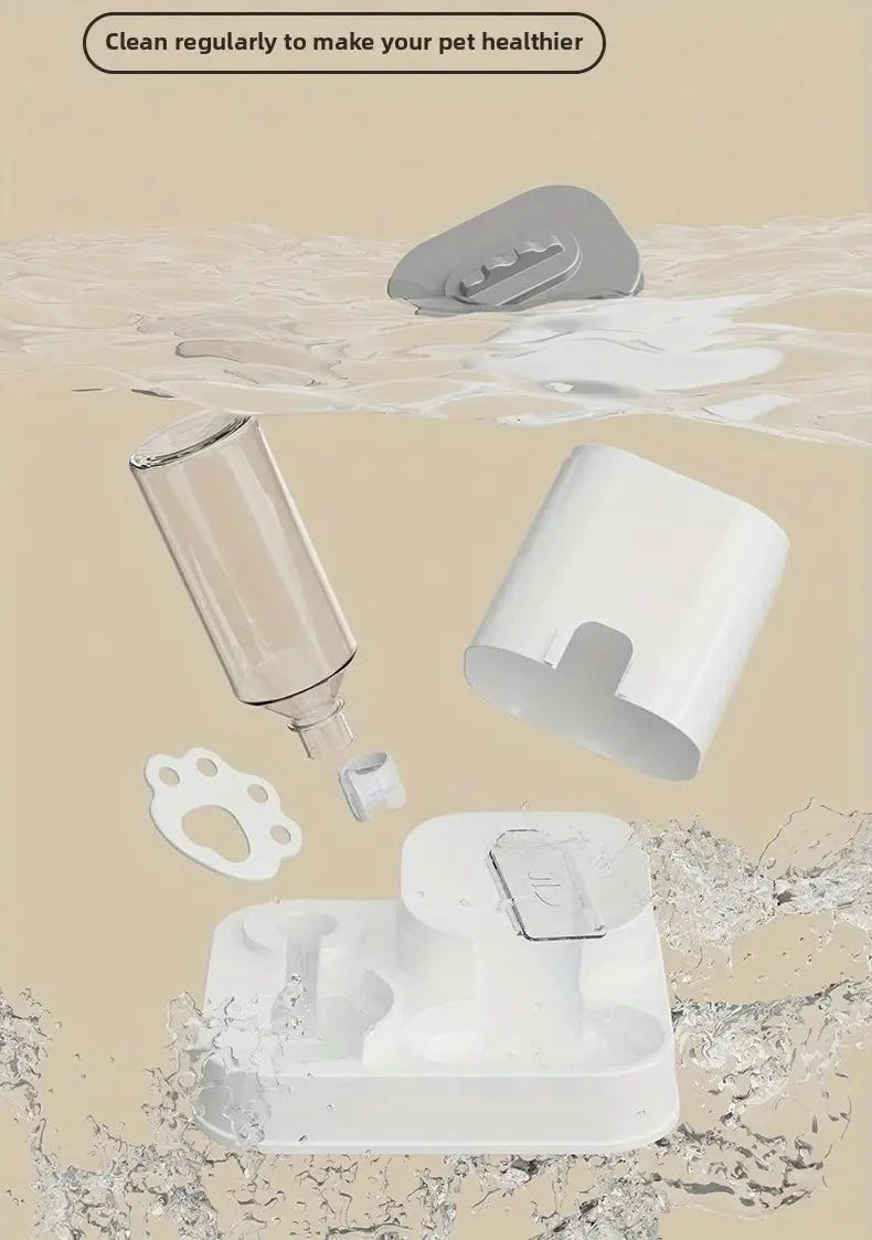 Distributeur d'eau automatique avec bassin nourriture intégré sans pile — design une pièce pour chats et chiens