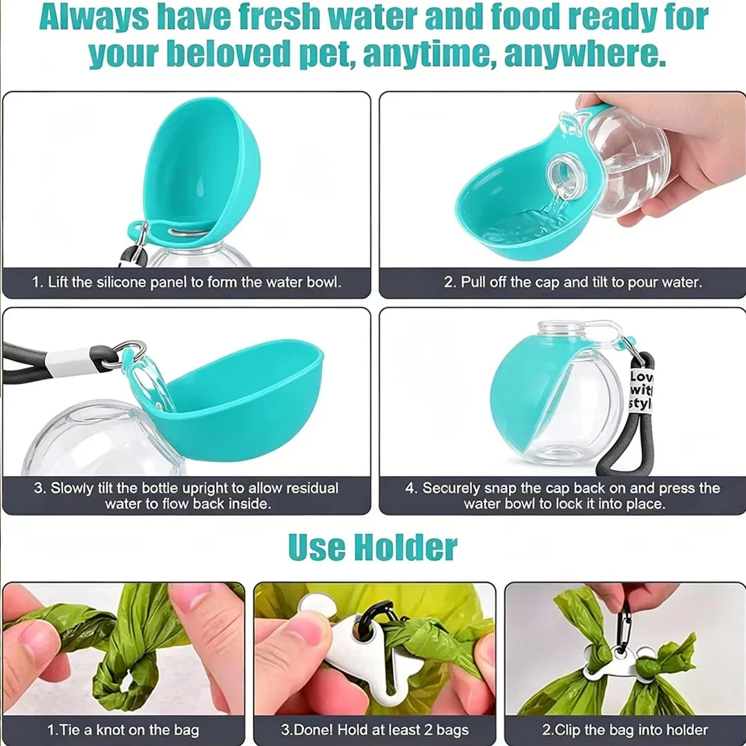 Gourde 2 en 1 portable pour chien avec bol pliable intégré — promenades, randonnées et voyages