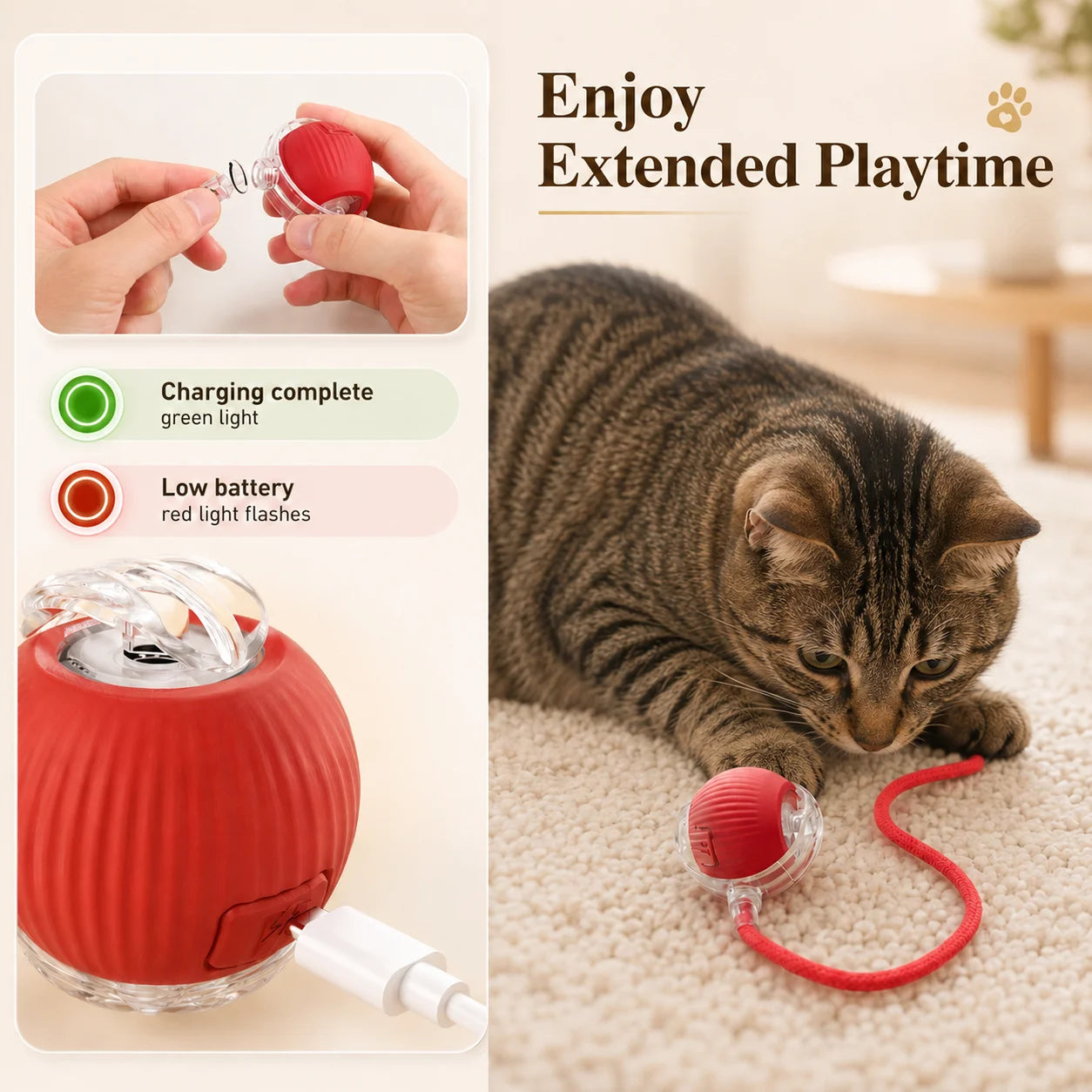 New Cat Interactive Ball Toy Automatic Rolling Cat Ball Rechargeable Smart Kitten Interactive Toy Intelligent Balls Toy for Cat
