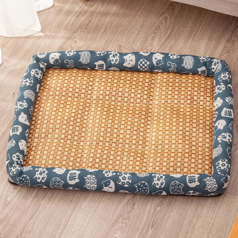 Tapis en rotin rafraîchissant pour chat et petit chien — coussin été antidérapant