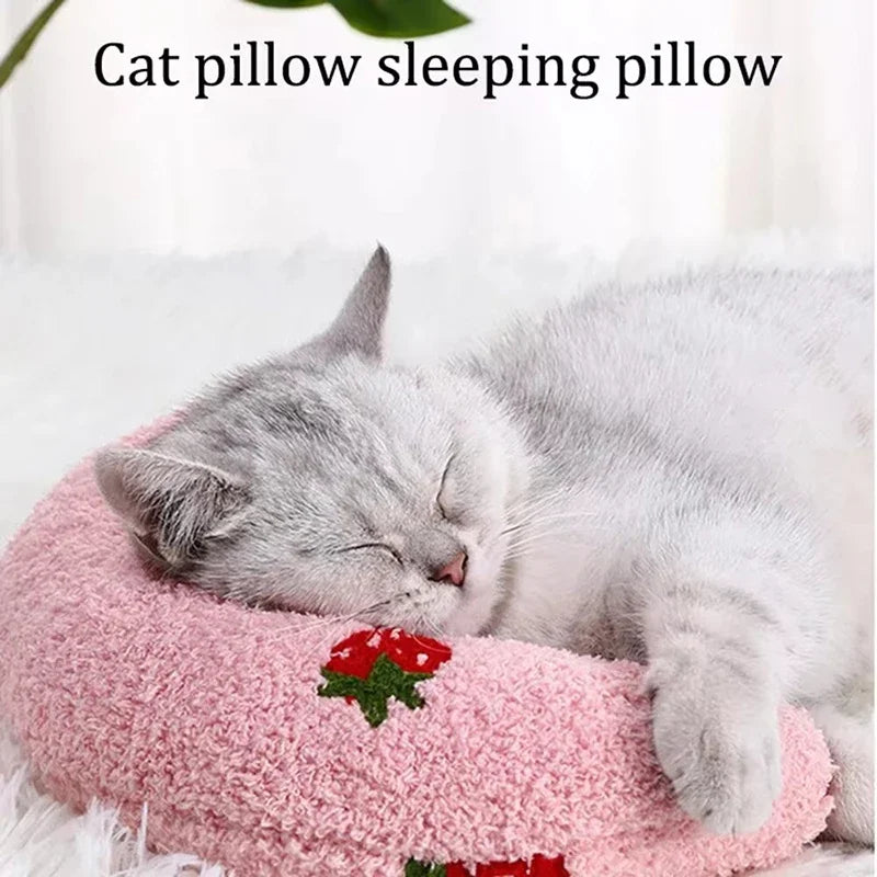 Oreiller apaisant en U pour chat et chiot — coussin soutien cervical pour sommeil profond