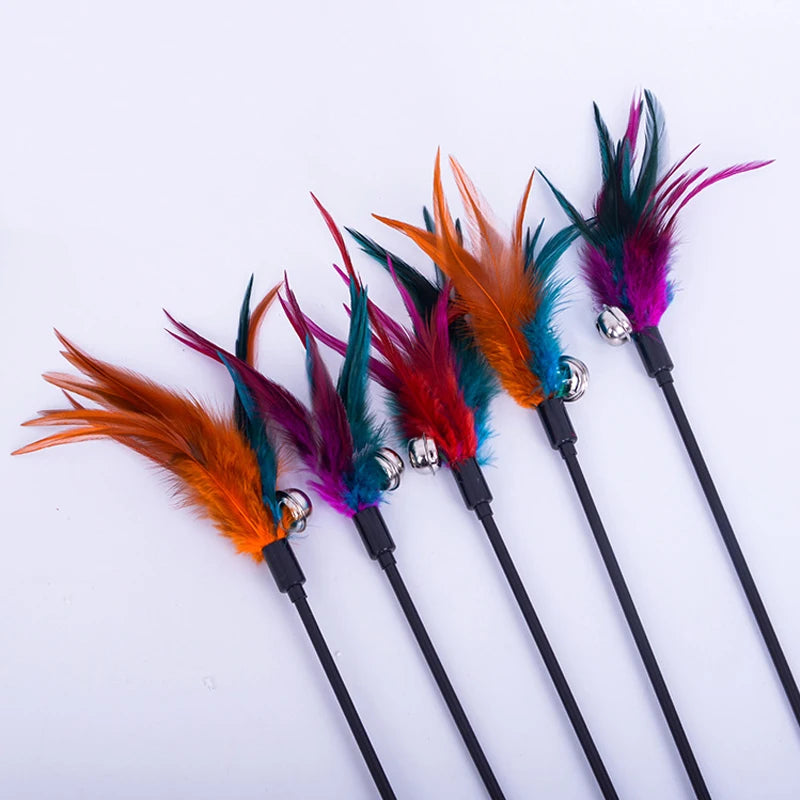 5PCS Cat Wand Toy Feather Stick Cat Toys, Interactive Cat Toy Feathers Wand for Indoor Cats