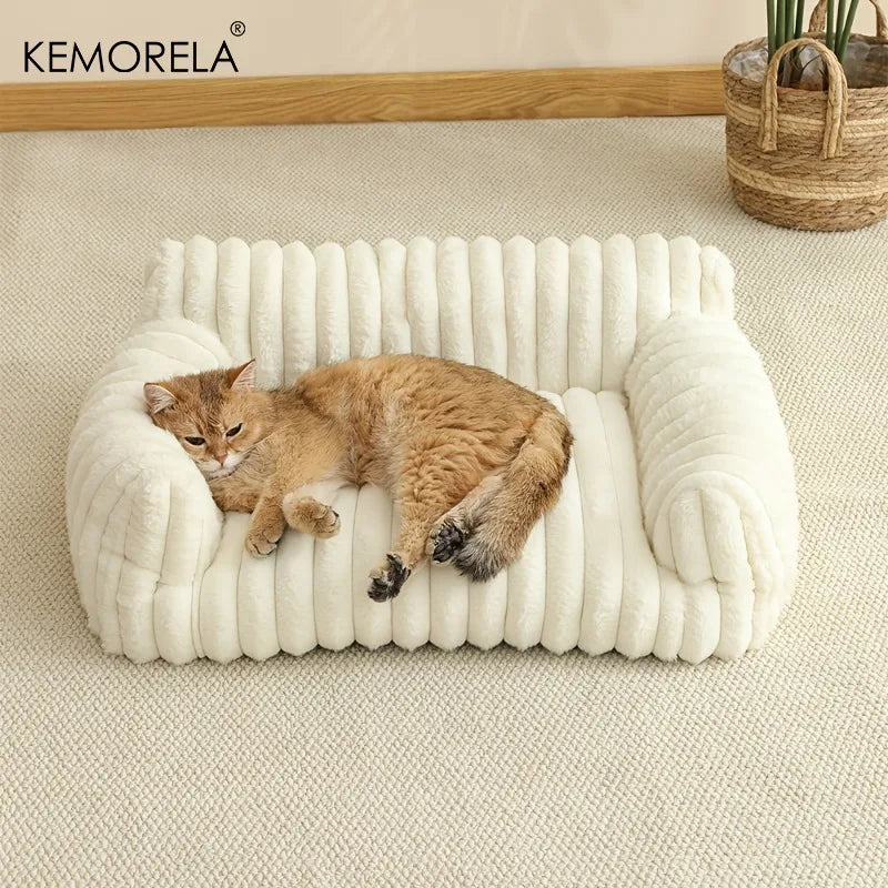 1PC Cat Sofa Bed - Soft Polyester Pet Bed with Striped Design, Breathable for All Seasons, Suitable for Small to Medium Cats
