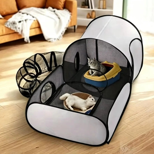 Tente tunnel pliable pour chat et petit chien – Respirant, polyester, parc de jeu intérieur et extérieur