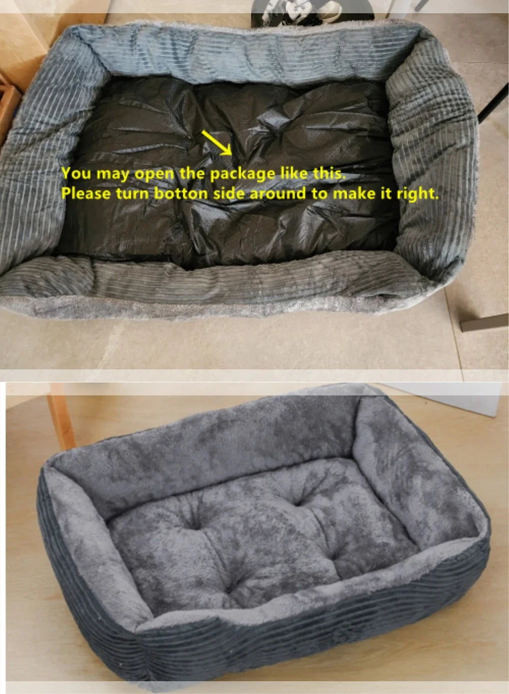 Lit canapé carré en peluche apaisant pour petits et moyens chiens et chats — maison confort